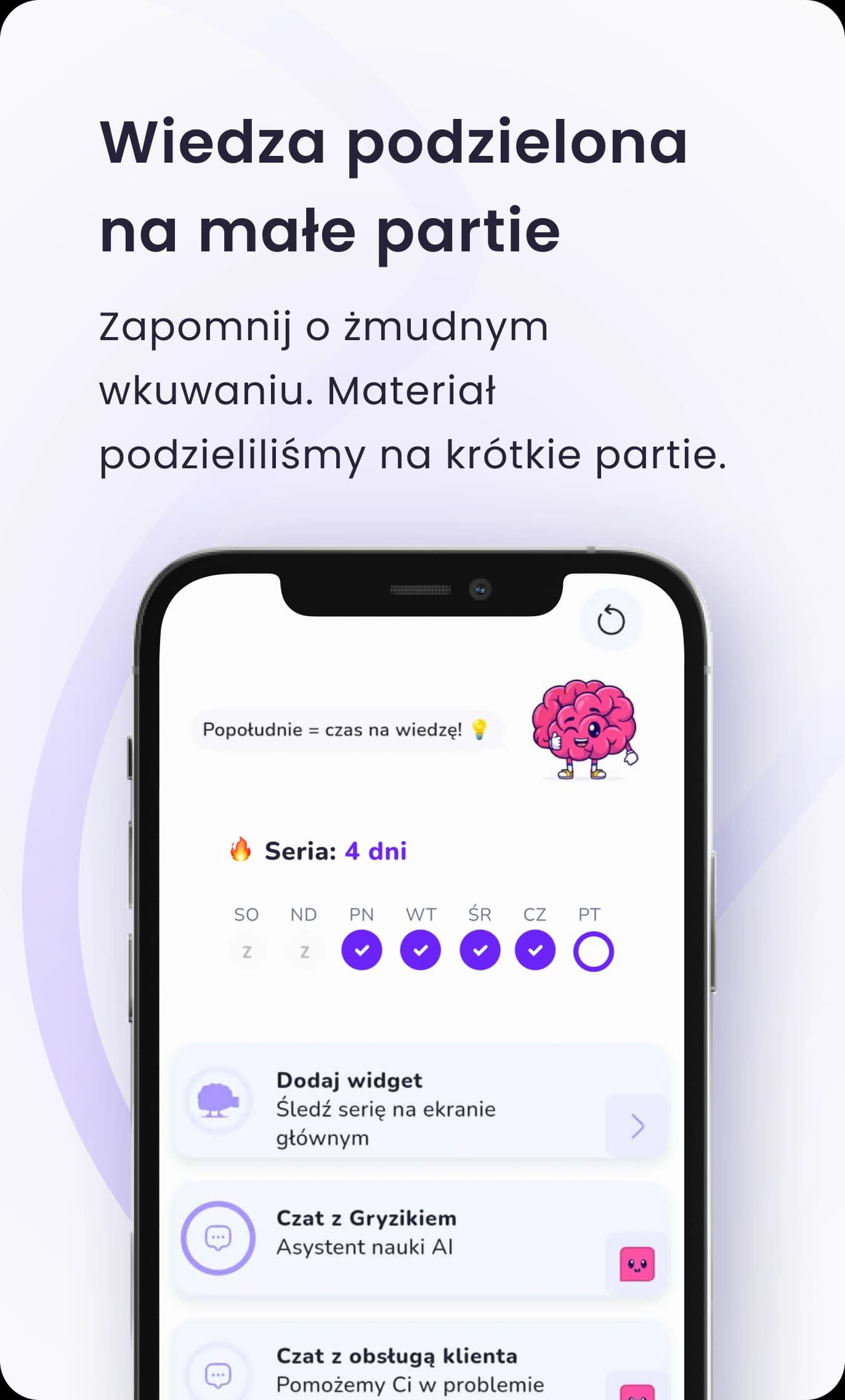 Aplikacja Nauka Gryzie — plan nauki podzielony na małe partie
