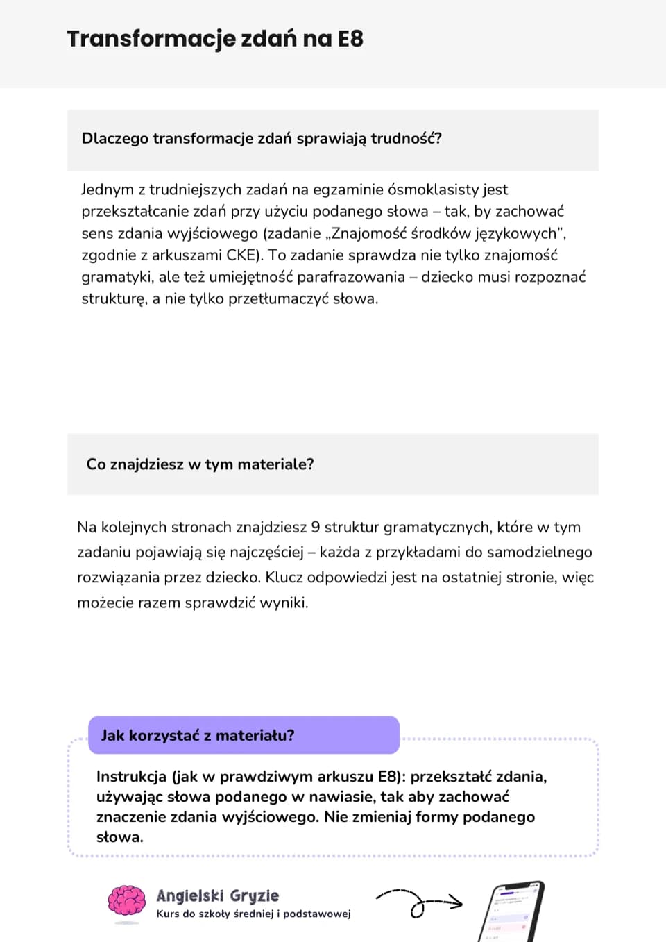 Okładka materiału „Transformacje zdań na E8”