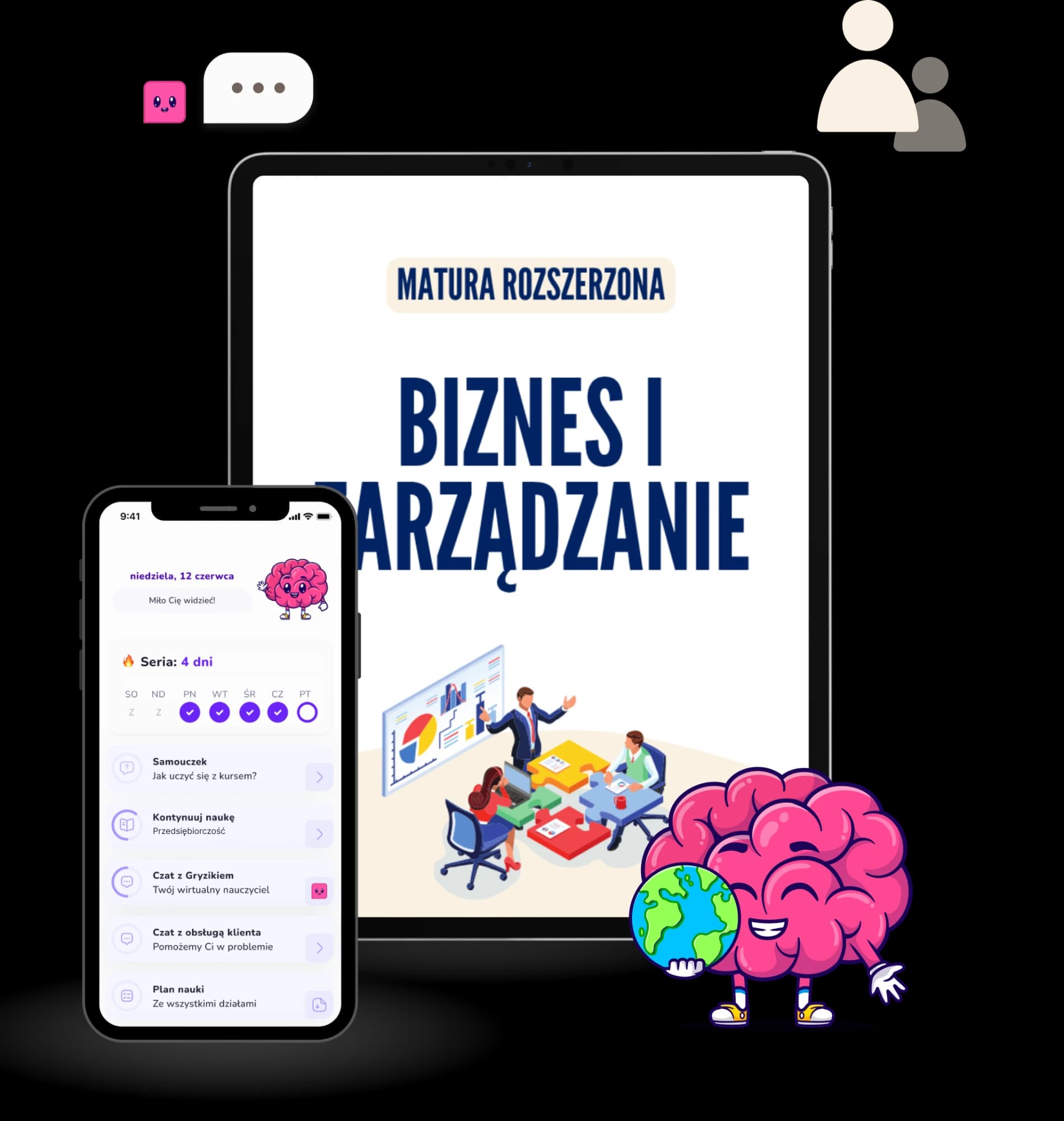Kurs biznes i zarządzanie w aplikacji Nauka Gryzie