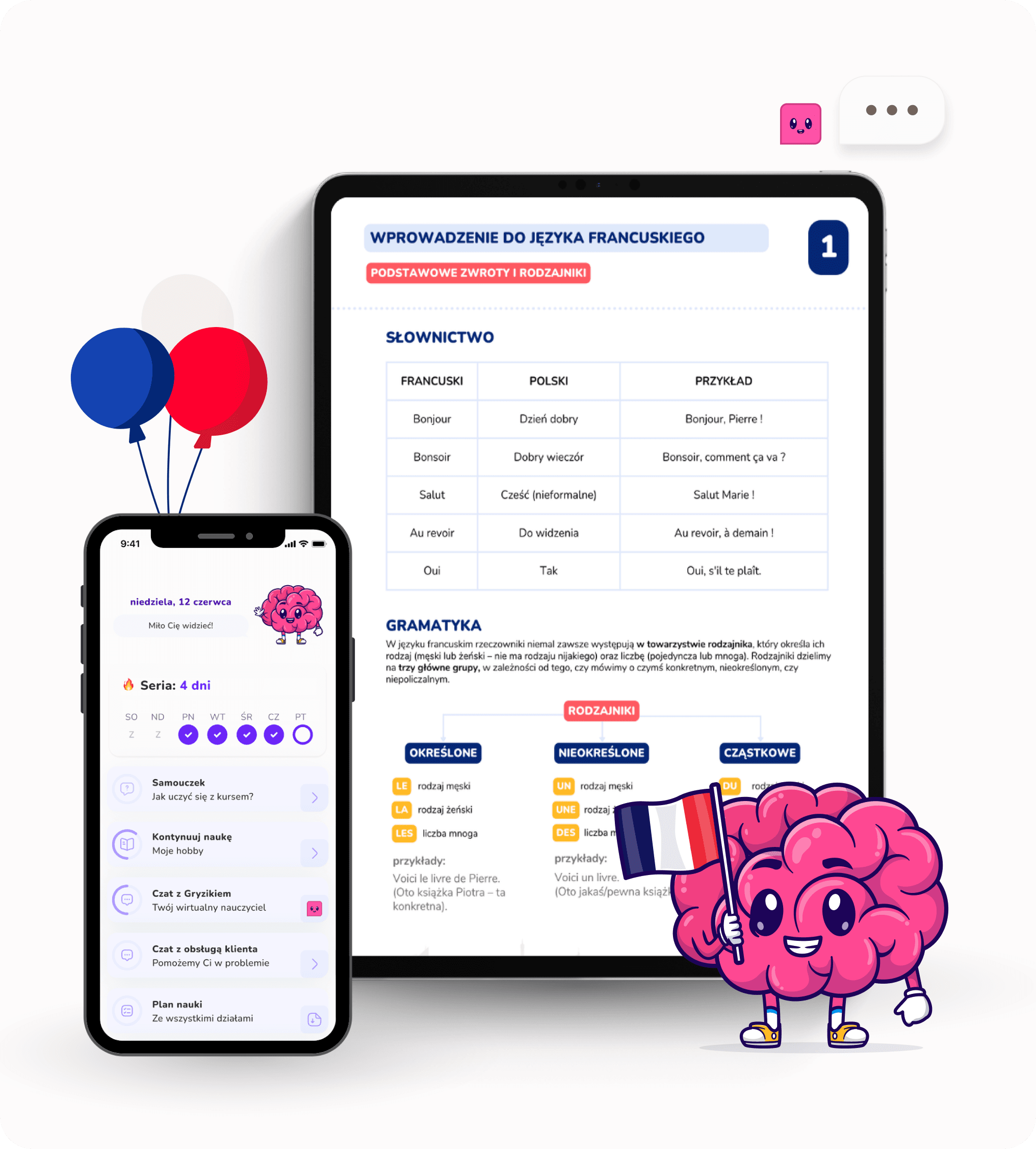 Kurs języka francuskiego dla początkujących – podgląd aplikacji