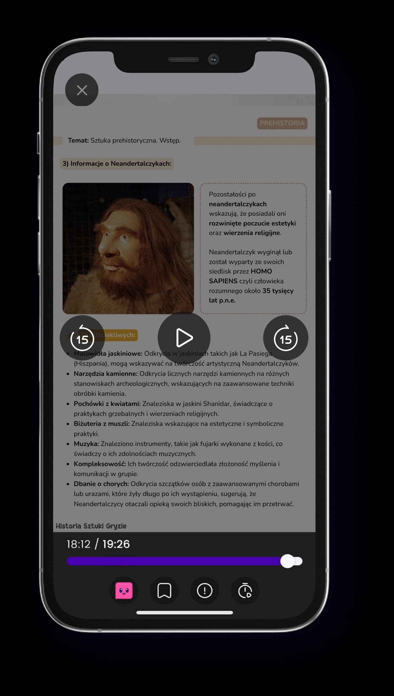 Ekran lekcji wideo z historii sztuki