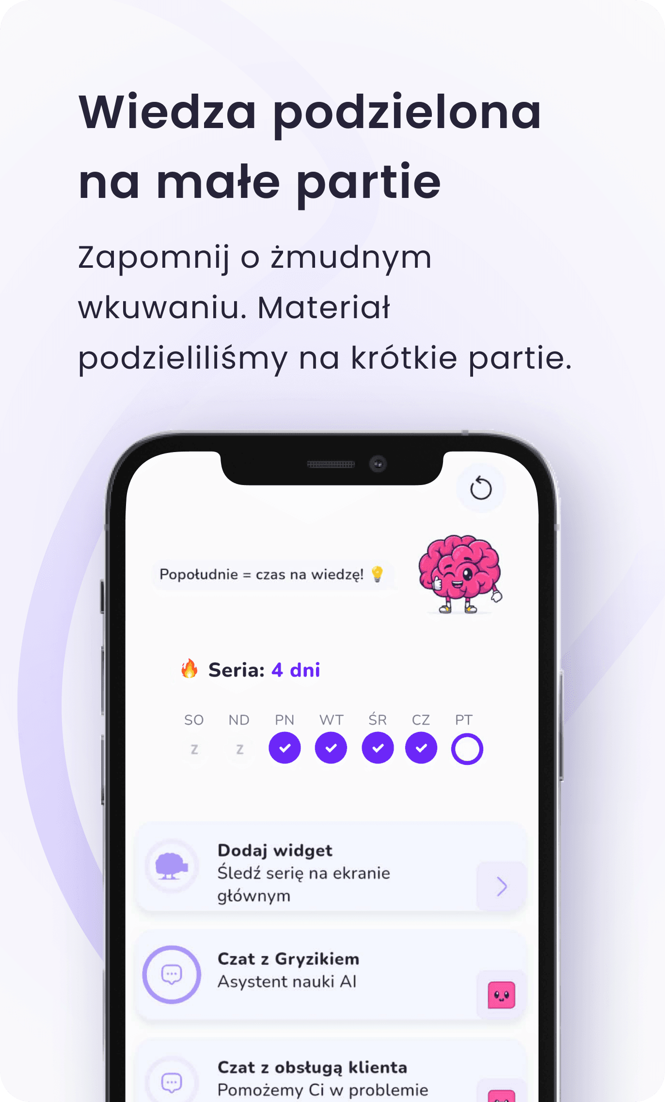 Aplikacja Nauka Gryzie — plan nauki podzielony na małe partie