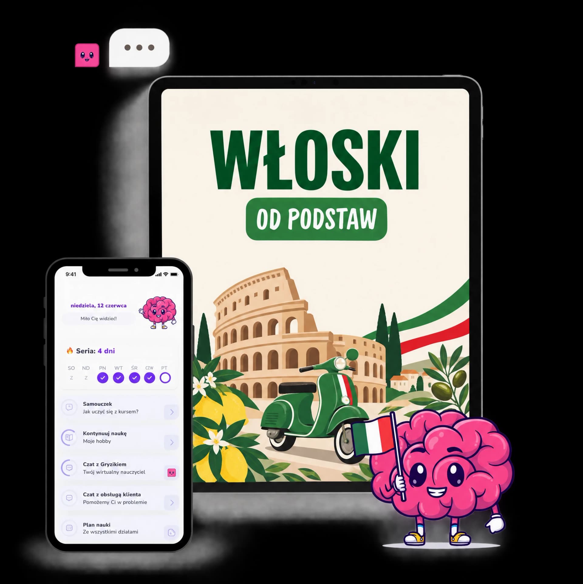 Kurs języka włoskiego w aplikacji Nauka Gryzie